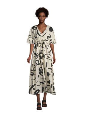 WORLD MARKET Mira Black And White Abstract Shapes Kaftan Dress L / XL Boho